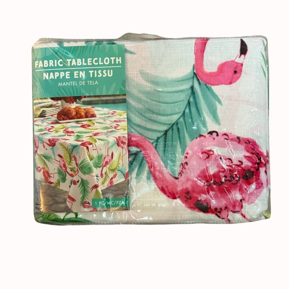 Flamingo Tropical Beach Fabric Tablecloth 60"x104" Wrinkle Resistant Table Decor